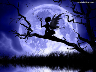 Fairy sitting branch full moon - a full moon behind free wallpaper