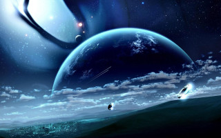 Couple flying sky planet star - space free wallpaper