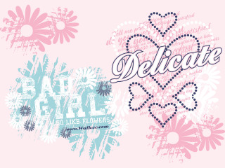 Delicate floral heart pink blue - a screenprint free wallpaper for desktop