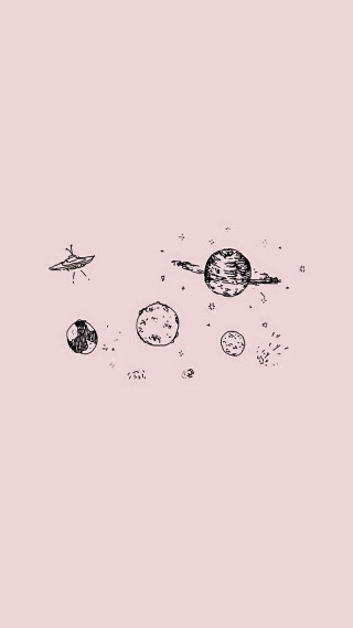 Planets rocket sky pink background - free space wallpaper for mobile