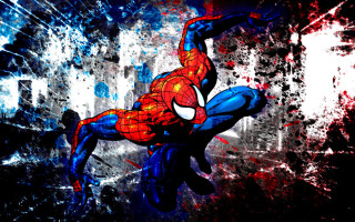 Spider man jumping arms out - a city background free wallpaper