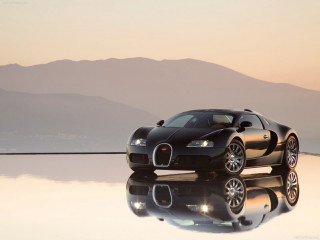 Black bugatti reflection mountains background - a reflective surface free wallpaper