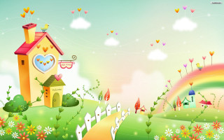 House heart rainbow flowers sky - chiho aoshima free wallpaper for desktop