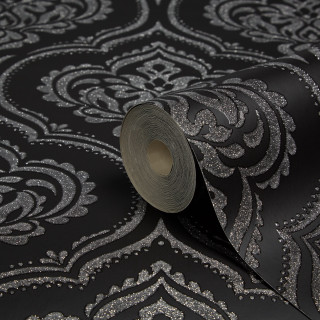 Black silver glittered paper roll - a roll free wallpaper