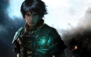 Man armor dark background sky - green light free wallpaper for desktop