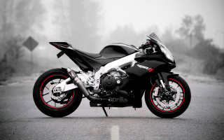 Motorcycle parked road foggy day - red rim free wallpaper