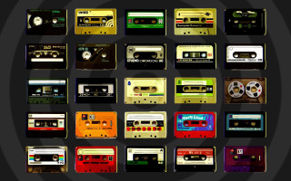 Cassette tapes grid black background - a grid pattern free wallpaper