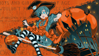 Witch broom pumpkin hat cartoon - a broom free wallpaper