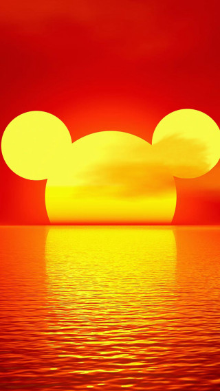 Mickey mouse silhouette sunset ocean - sun free wallpaper for mobile
