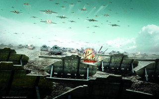 Planes flying city cars trucks - a large group free wallpaper