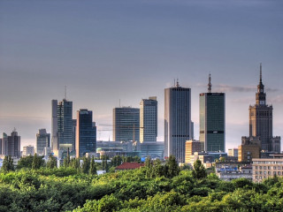 Tokyo skyline river bridge twilight - tall building and trees free wallpaper