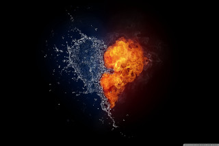 Fire water heart black background 2 - object free wallpaper