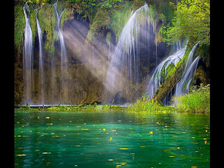 Waterfall lake trees light ray 2 - a lake and trees free wallpaper for desktop