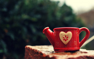Red teapot heart ledged house - a tree in the background free wallpaper for desktop