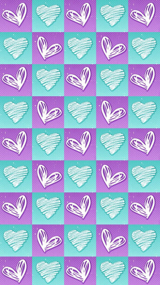 Checkered hearts purple blue background - pattern free wallpaper for mobile