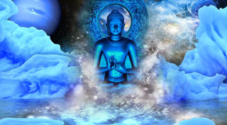 Buddha statue water icebergs stars - the middle of a body free wallpaper