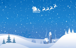 Santa sleigh flying snowy village 2 - snow free wallpaper for desktop