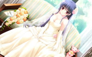 Bride wedding dress sitting couch - official art free wallpaper for desktop