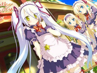 Anime girls group building sign - a detailed drawing free wallpaper