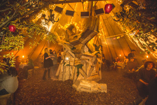 People wooden structure lights tree - a wooden structure free wallpaper