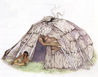 Native american woman hut man - front of it free wallpaper