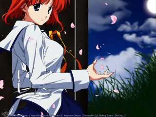 Girl red hair white shirt 6 - pink petal free wallpaper