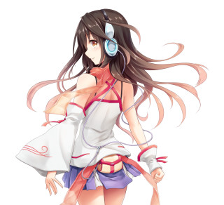 Woman headphones dress standing white - headphone free wallpaper for tablet