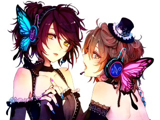 Anime girls headphones butterfly ear - their ear free wallpaper