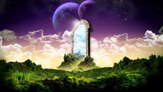 Surreal mirror mountains purple sky - surreal free wallpaper