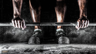 Man standing bench hands barbells - his foot free wallpaper for desktop