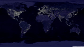 World map night lights oceans - visible free wallpaper for desktop