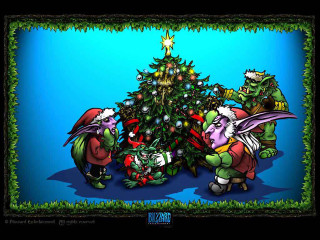 Cartoon christmas tree elves star - a dragon free wallpaper