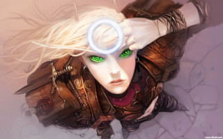 Woman green eyes neck ring - a white hair free wallpaper