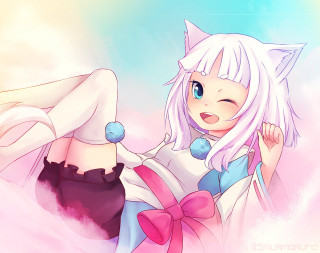 Kawaii anime catgirl pinkoutfit bluebackground - a pink outfit free wallpaper