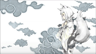 White fox girl kimono clouds - a cloud free wallpaper