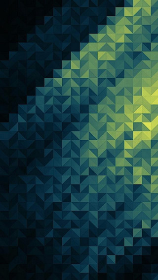 Green black background triangle pattern - a yellow light in the middle free wallpaper