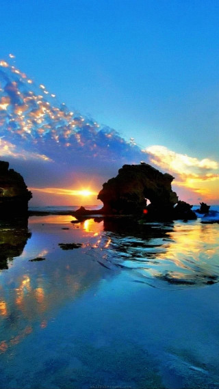 Sunset water rocks sky clouds 2 - andrew law free wallpaper for mobile