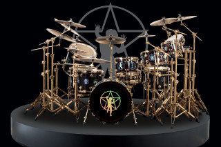 Drum set person pentagram symbol - perfect symmetry free wallpaper