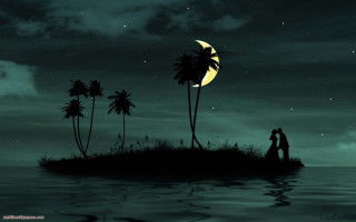 Full moon tropical island romantic - free halloween wallpaper for desktop