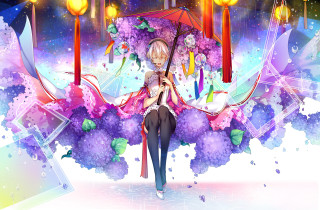 Woman umbrella painting flowers lanterns - global free wallpaper