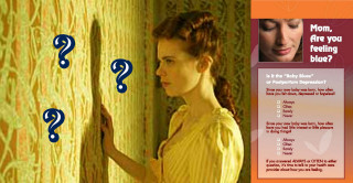 Woman looking wall question marks - a question mark free wallpaper