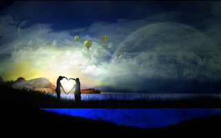 Couple kissing heart shaped balloon - a couple kissing in front free wallpaper