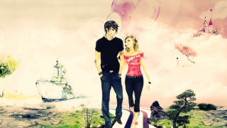 Couple people road sky background - free valentines wallpaper for desktop