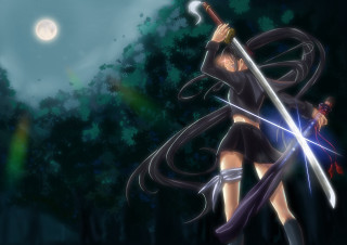 Woman sword forest night full - a sword in a forest free wallpaper