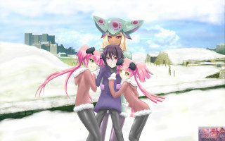 Anime girls snow arms around - the snow together free wallpaper