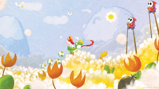 Cartoon person flying field flowers - over them free wallpaper