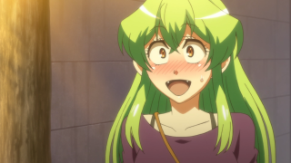Woman green hair surprised expression - a bathroom free wallpaper