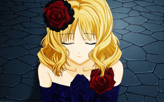 Blonde woman flower in her - a red rose free wallpaper