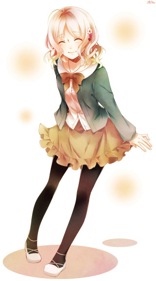 Girl green jacket yellow skirt - fullbody free wallpaper for mobile