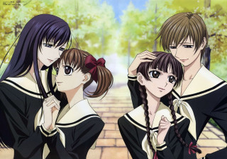 Anime girls brick wall trees - two anime girl free wallpaper for desktop